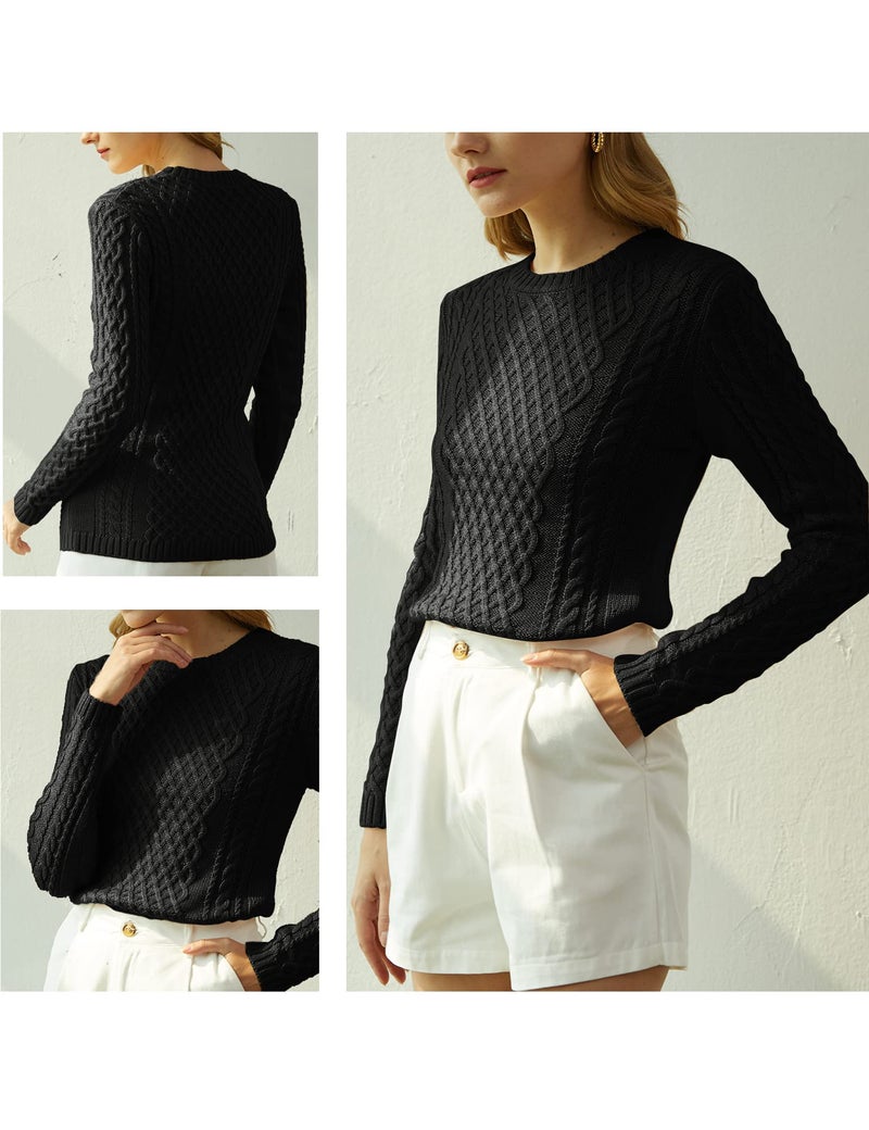 v28 Women Crew Neck Korea Knit Stretchable Elasticity Long Sleeve Sweater Jumper (M, Black) - Image 3